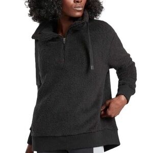 Athleta Talus Black Sherpa Quarter-Zip Pullover Sweatshirt
